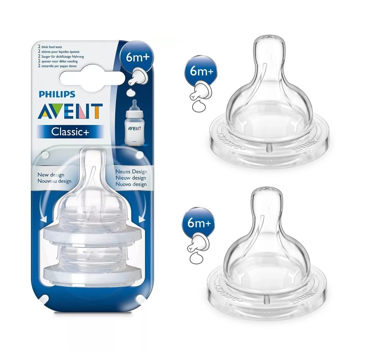 Соска Силиконовая AVENT Classic на Широк/горлыш 6м+ (2шт) (для густых жидкостей) SCF636/27