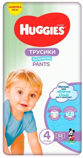 Трусики-подгузники для детей HUGGIES ELITE SOFT №4 (9-14кг) Boy 52шт