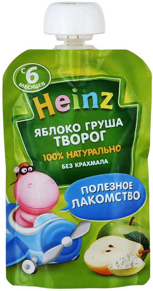Хайнц Пюре Яблоко груша с творогом 90г Пауч