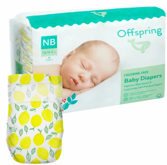 Offspring подгузники для детей Лимоны NB (2-4кг) 56 шт