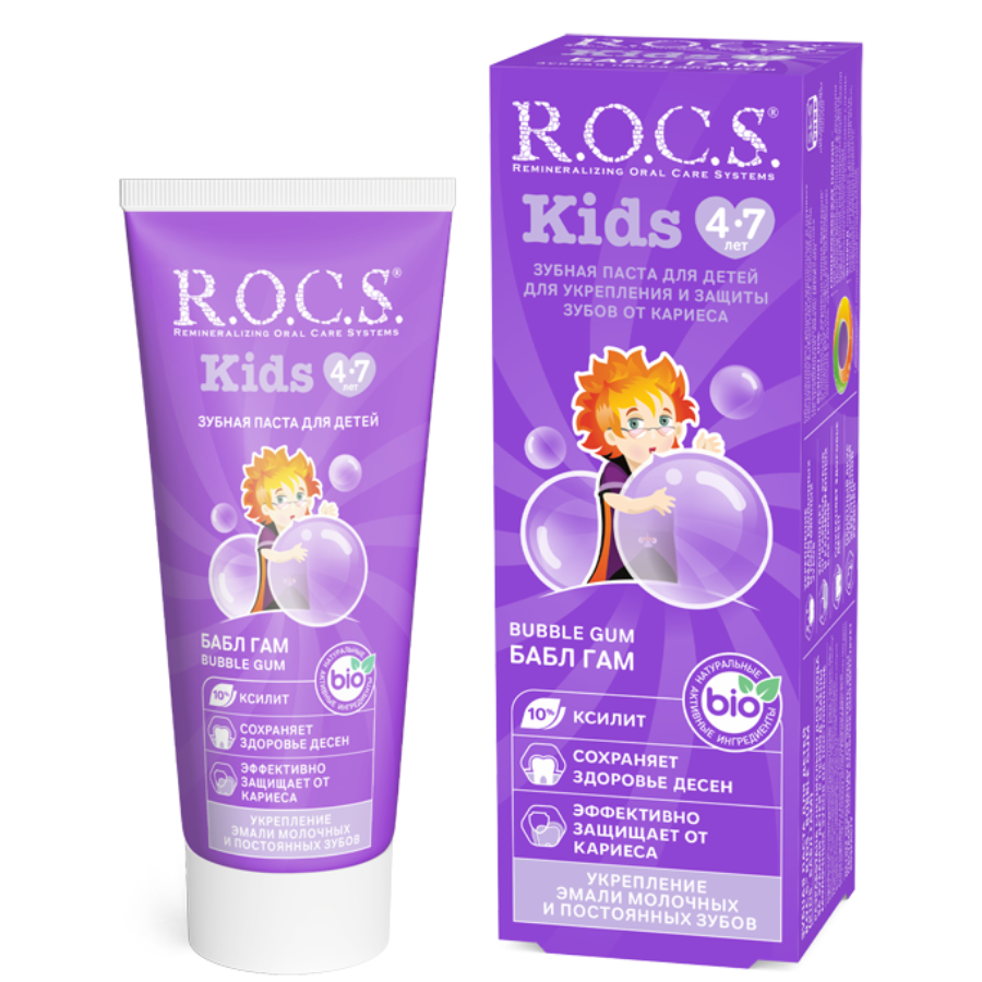 Зубная паста ROCS Kids Бабл Гам 4-7лет 45г РОКС