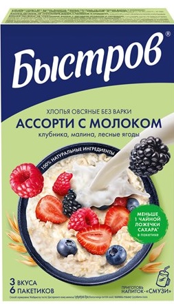 Быстров Каша Овсяная Ассорти клубника,малина,лес.ягоды 240г 6пак (Упаковка)
