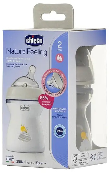 Бутылочка Пластиковая CHICCO Natural Feeling 250мл Соска Силиконовая 2м+ 
