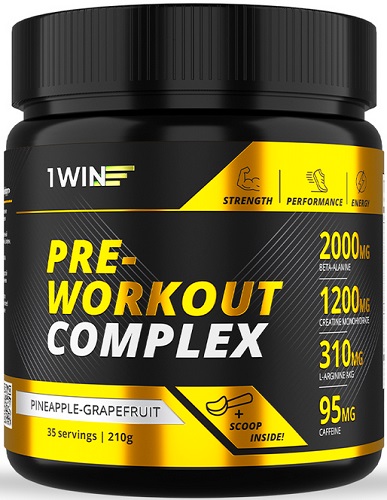 1WIN PRE workout 210г 35порц. Ананас-Грейпфрут Предтренировочный комплекс