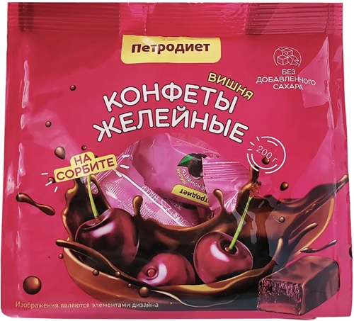 Петродиет Конфеты Желейные на сорбите Вишня 200г.