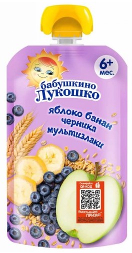 Бабушкино лукошко Пюре Банан черника с мультизлаками 125г с 6мес.