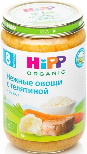 Хипп Органик Пюре Нежные овощи с телятиной 190г стекло Hipp