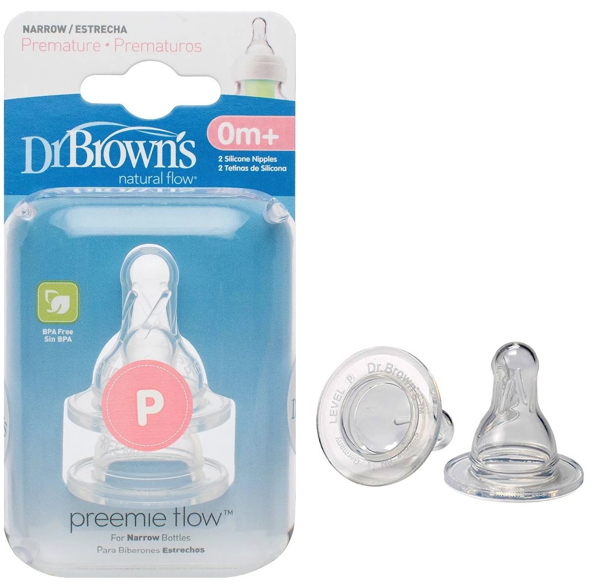 Соска Силиконовая DrBROWNS на Узк/горлыш 0м+ (2шт) Соска для недоношеных