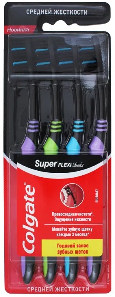 Зубная щетка COLGATE Super Flexi Black средней жесткости 3+1шт