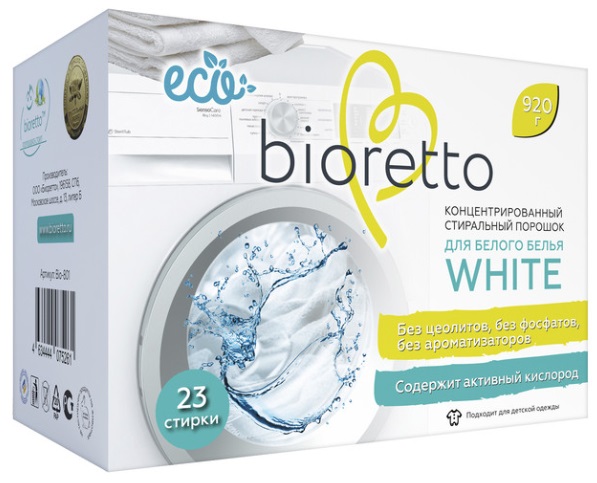 BIORETTO Экологичный концентрированный стиральный порошок для белого белья 920 гр
