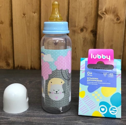Бутылочка Пластиковая LUBBY 250мл Соска Латексная уз/г арт.13564 цв.в асс.