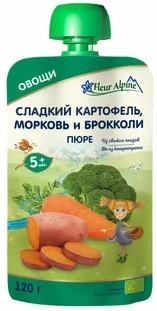 Fleur Alpine Пюре Сладкий картофель морковь брокколи 120г с 5 мес
