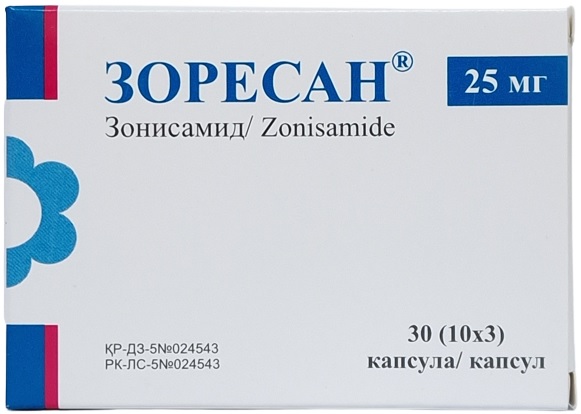 Зоресан капс. 25 мг №30 ( зонисамид ) (Упаковка)
