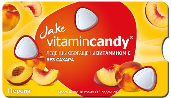 JAKE Vitamincandy Леденцы Персик с витаминами С,Е,В2,В1 18 г №15 #&