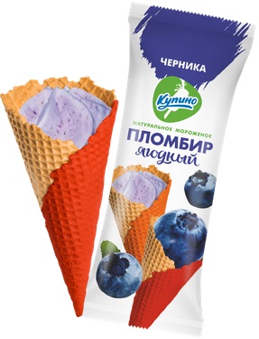 Мороженое Купино Рожок Пломбир ягодный Черника 12% 95г