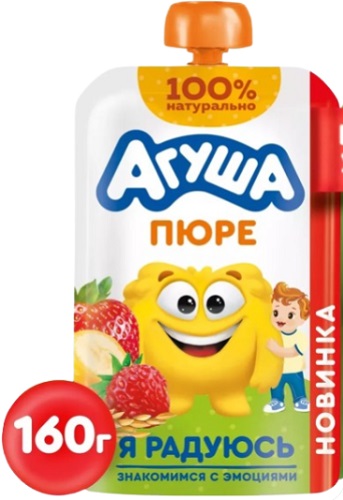 Агуша Пюре Яблоко-банан-клубника-земляника Злаки 160г БЕЛ Пауч