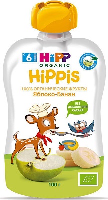 Хипп Органик Пюре Яблоко банан 100г пауч Hippis