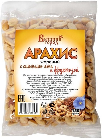 Вышний город Арахис жареный с семенами льна и фруктозой 150г