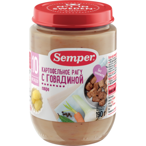 Semper Пюре Картофельное рагу с говядиной 190г с 10мес.