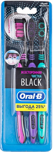 Зубная щетка ORAL-B Black Всесторонняя чистка Medium 3шт 81684077