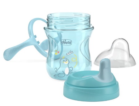 Поильник 6м+ CHICCO Training Cup 200мл Непроливайка бирюзовый