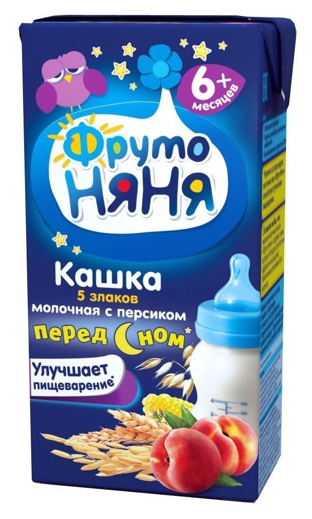 ФрутоНяня Кашка молоч 5 злаков Персик 0,2л т/пак ночная с 6 мес