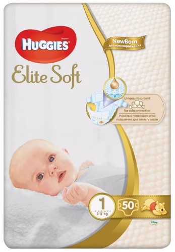Подгузники для детей HUGGIES ELITE SOFT №1 ( до 5 кг ) 50 шт 