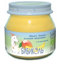 Бибиколь Пюре Манго банан козий творожок 80г с 6мес.