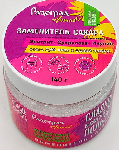 Радоград Подсластитель с пребиотиком Инулин+Эритрит+Сукралоза 140г