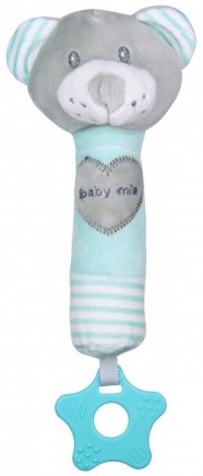 Игрушка пищалка с прорезывателем Мишка мятный BABY MIX арт.40851