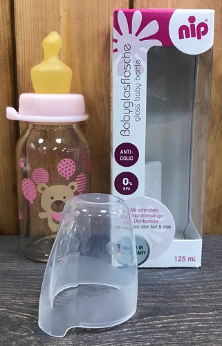 Бутылочка Стеклянная NIP 125мл с уз/г Соска Латексная 0м+ Nr261972(цв.в асс.)