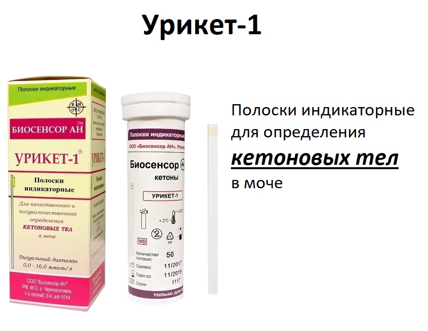 Тест-полоски индикаторные для анализа мочи БИОСЕНСОР АН Урикет-1 (50шт) Кетоны