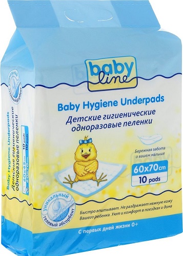 Пеленки одноразовые 60*70см 10шт BABY LINE
