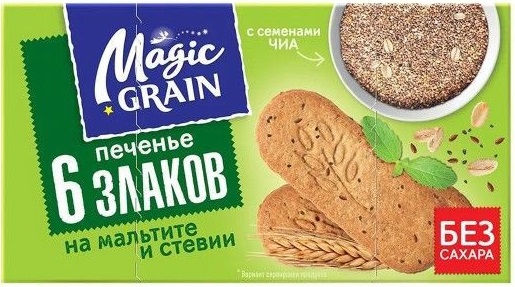 Magic Grain Печенье сдобное 6 Злаков на мальтите и стевии 160г