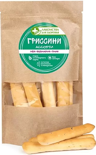 Лакомства для здоровья Хлебные палочки Гриссини Лен  розмарин тмин 120г