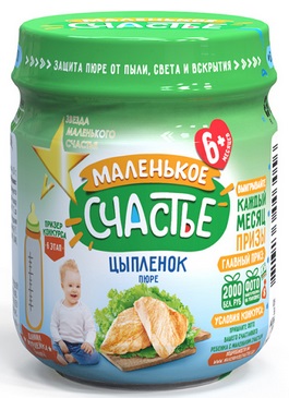 Маленькое счастье Пюре Цыпленок 80 г с 6 мес стекло / из мяса цыплят