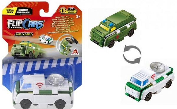 Машинка-трансформер Flip Cars 2в1 Сигнальный грузовик и Военная скорая помощь