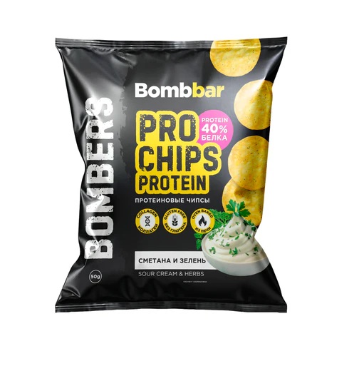 Bombbar Чипсы цельнозерновые с протеином Сметана и зелень 50г