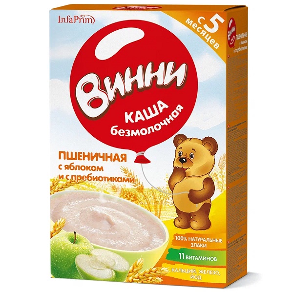 Винни Каша безмолочная Пшеничная с яблоком 200г с пребиотиками с 5 мес.