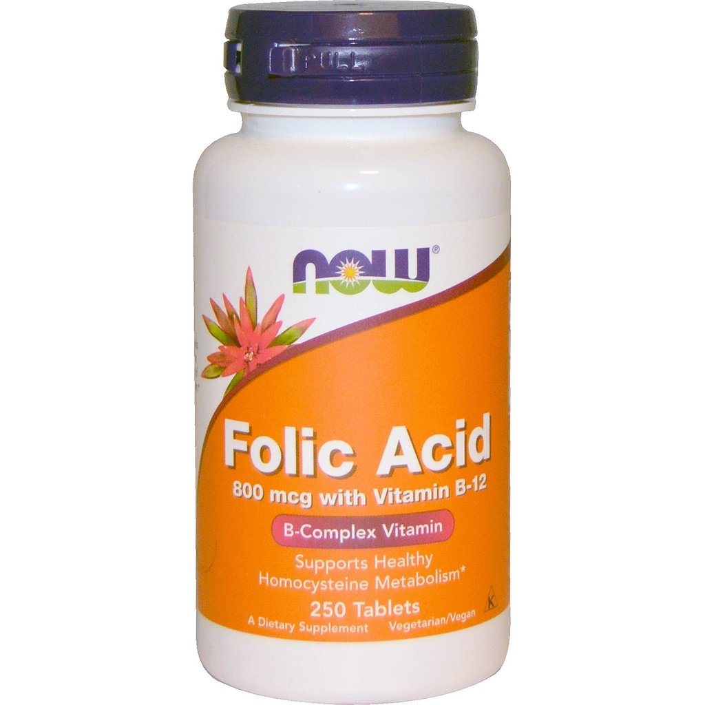 Folic acid 800 mcg, №250 tab Now Foods Фолиевая кислоа 800мкгс вит.В12