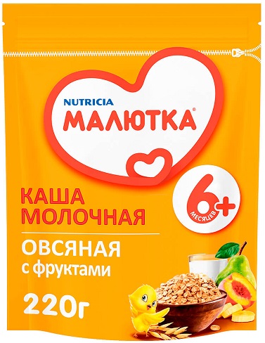 Малютка Каша молочная Овсяная с фруктами 220г. с 6мес