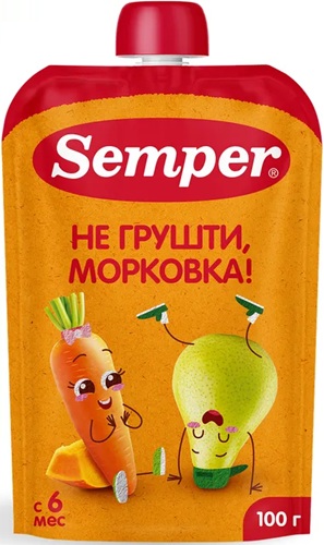 Semper Пюре Яблоко Груша Морковь Тыква 100г пауч с 8 мес.