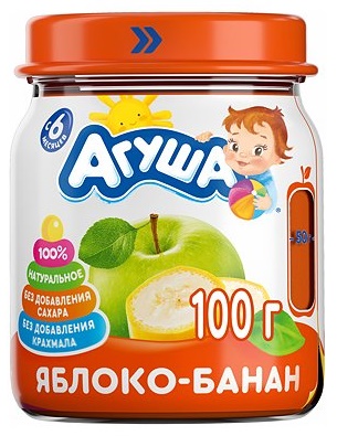 Агуша Пюре Яблоко Банан 100 г с 6 мес банка стекло
