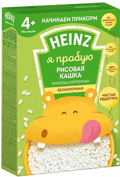 Хайнц Каша безмолочная Рисовая низкоаллергенная 160г с 4мес.