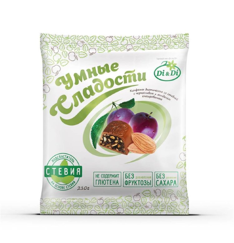 Di&Di Умные сладости Конфеты Чернослив Миндаль 210г со стевией глазир.