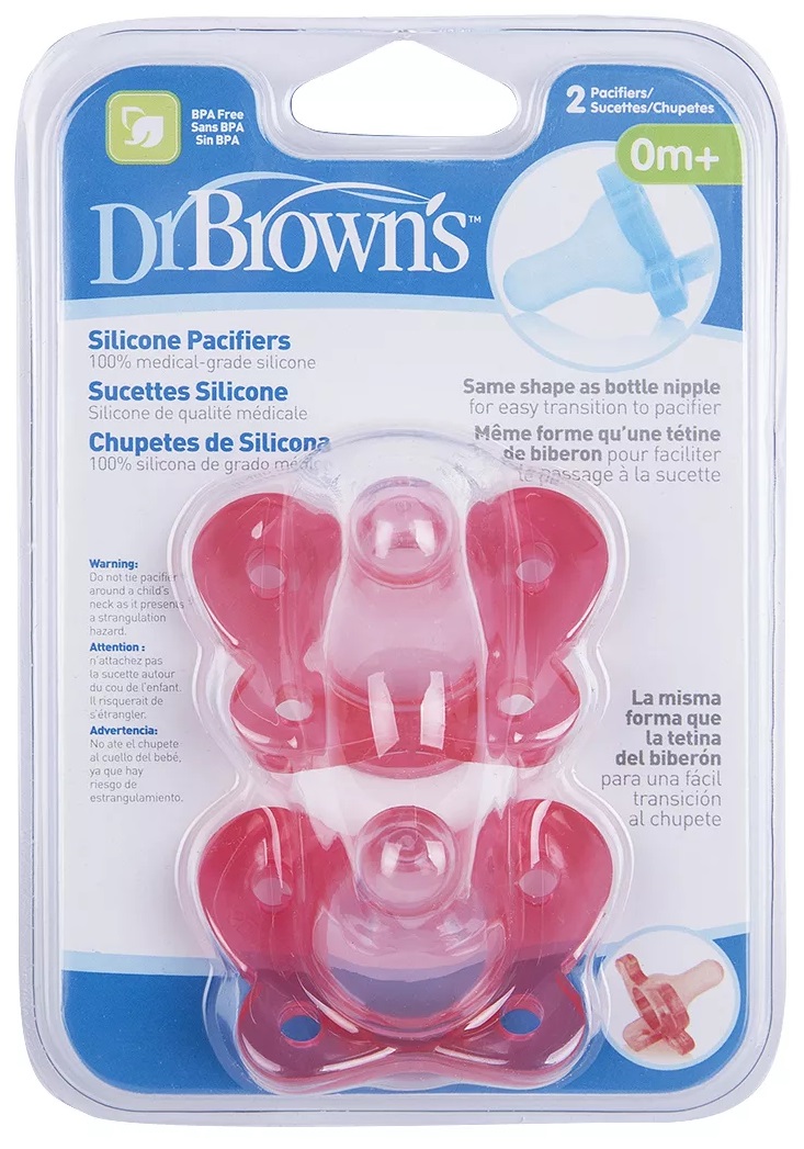 Соска-Пустышка Силиконовая DrBROWNS 0м+ (2шт) Pink 12003 (12002)