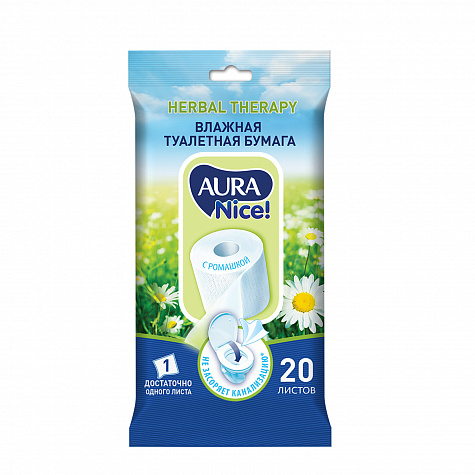 AURA Влажная туалетная бумага 20шт NICE Экстракт Ромашки