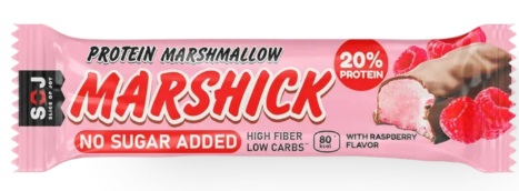 Батончик протеиновый Marshmallow SOJ Marshick со вкусом малины глазированный без сахара 30г