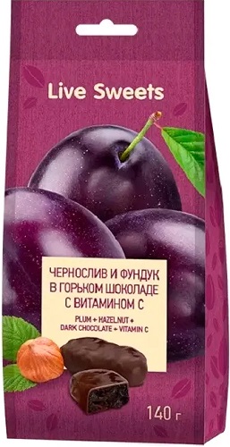 Live Sweets Чернослив и фундук в горьком шоколаде с вит С 140г