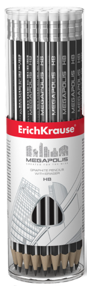 Карандаш чернографитный шестигранный с ластиком ErichKrause Megapolis (1шт)